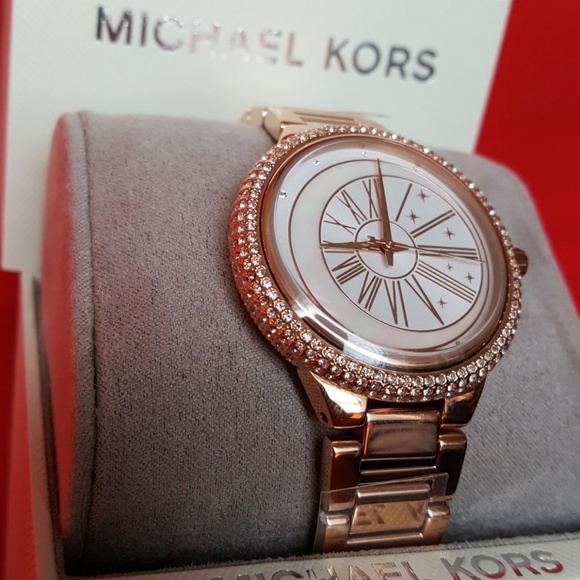 NEW MICHAEL KORS ROSEGOLD CRYSTAL BRACELET WATCH - Picture 2 of 8
